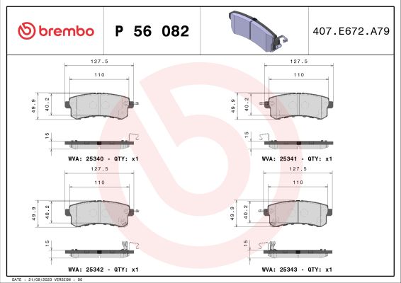 A.B.S. P 56 082 BREMBO Bremsbelagsatz, Scheibenbremse